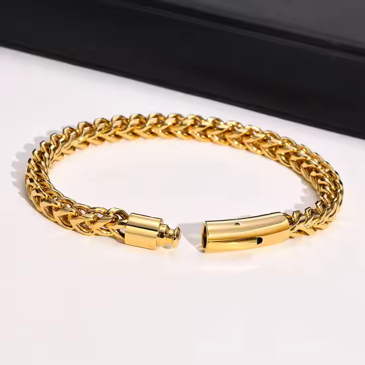 Stylish Men’s Stainless Steel Link Chain Bracelet | Gold & Black Plated