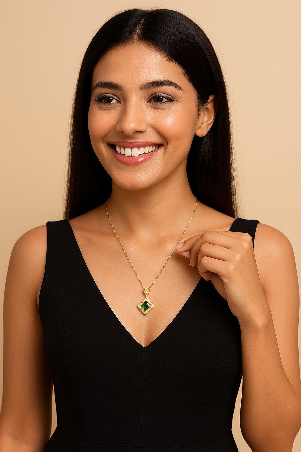 Elegant Green Stone Halo Pendant Necklace for Women | 14K Gold Plated Jewelry by Vow Bliss