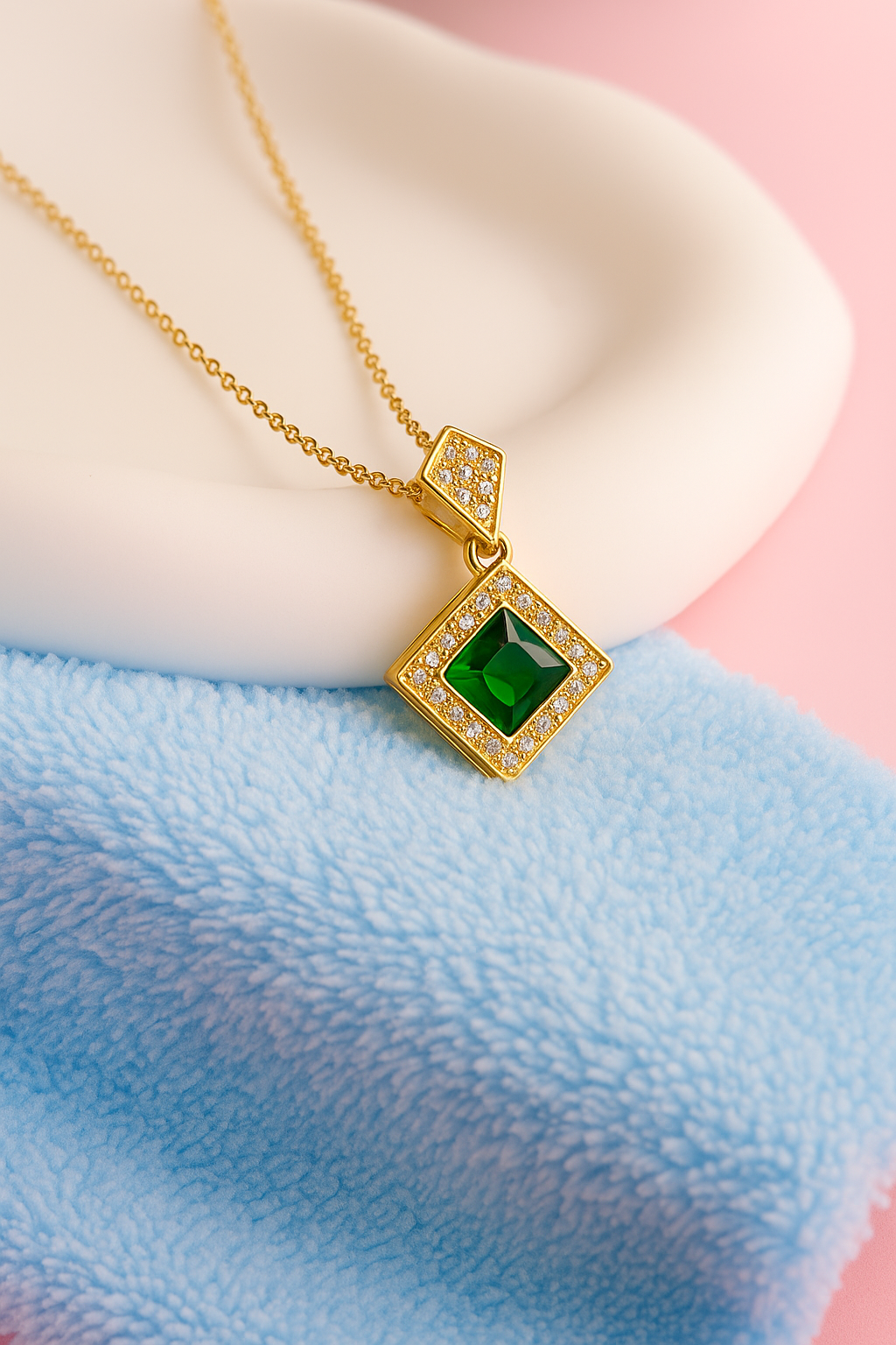 Elegant Green Stone Halo Pendant Necklace for Women | 14K Gold Plated Jewelry by Vow Bliss