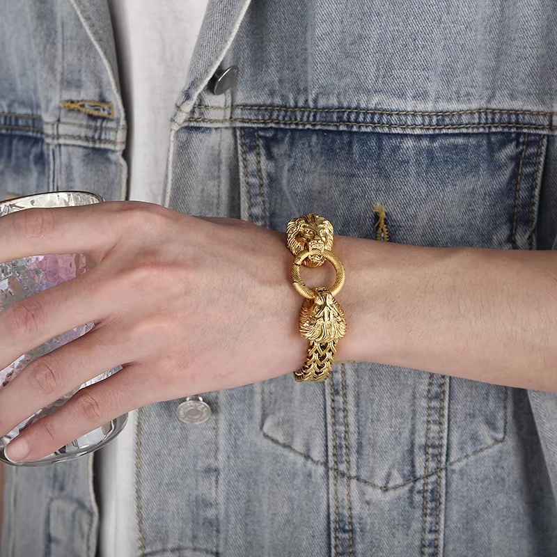 Lion Cuban Chain Stainless Steel Thick Bracelet with 18K Gold Plating | Vow Bliss