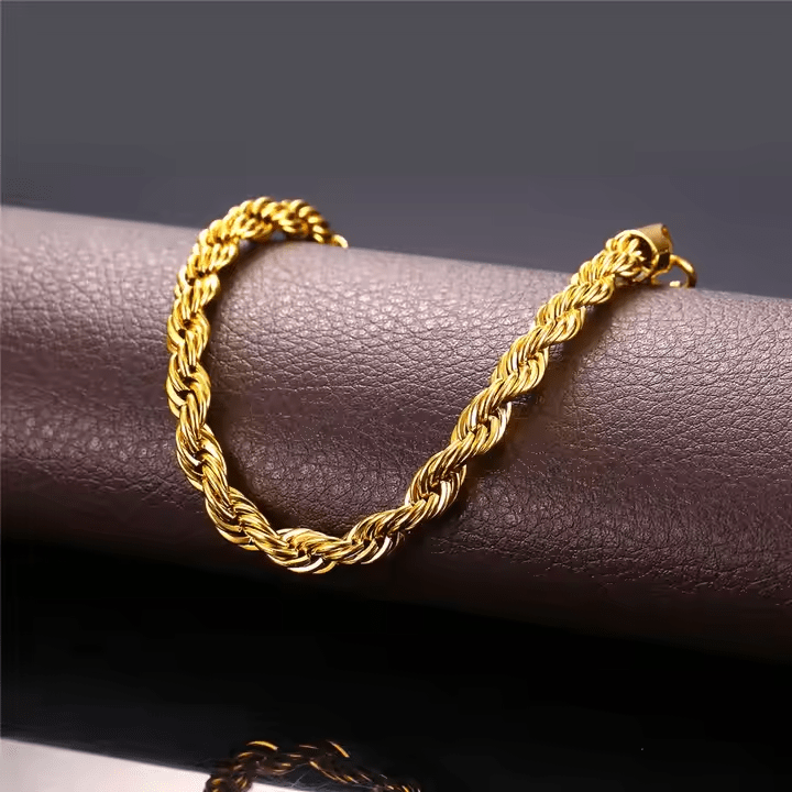 Men’s 5mm 18K Gold Plated Rope Chain Necklace | Silver & Gold