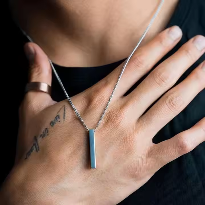Stylish Silver & Gold Bar Pendant Necklace For Men | 18K Stainless Steel Chain By Vow Bliss