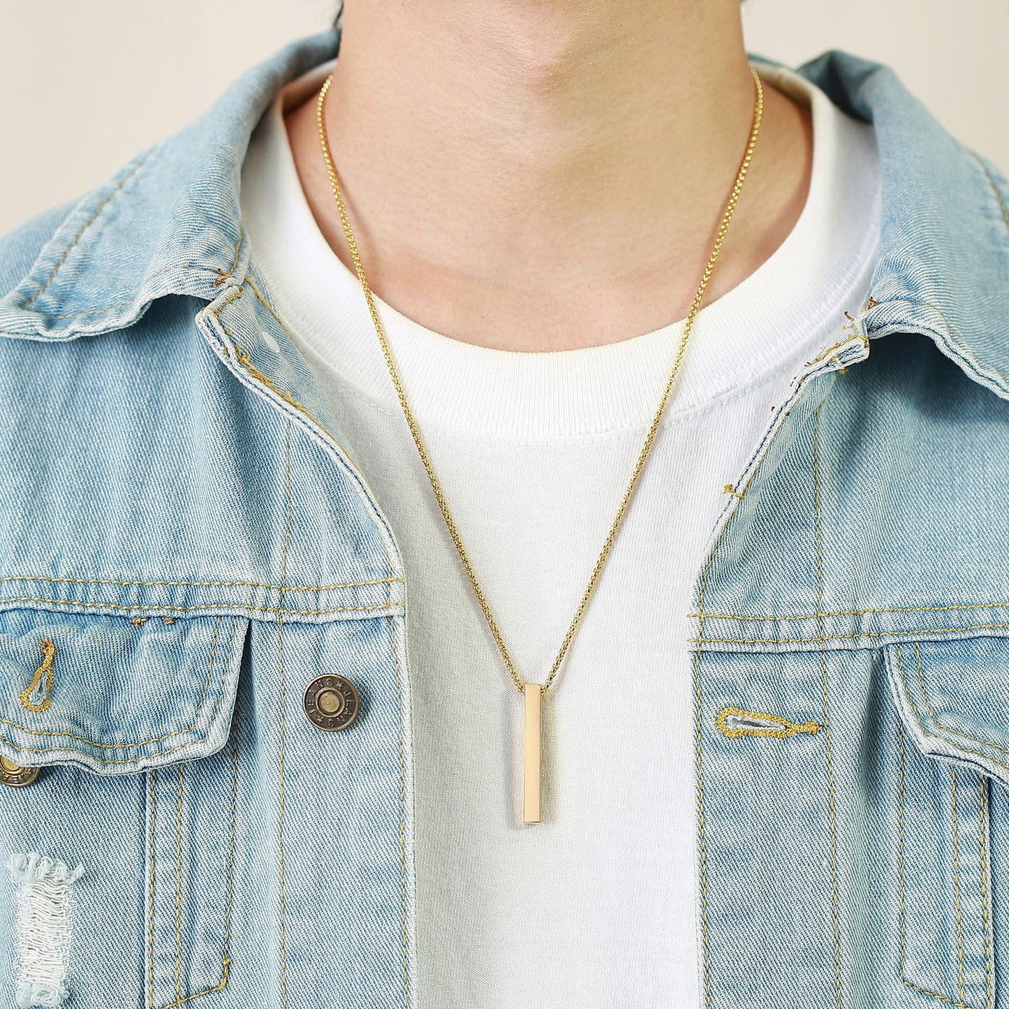 Stylish Silver & Gold Bar Pendant Necklace For Men | 18K Stainless Steel Chain By Vow Bliss