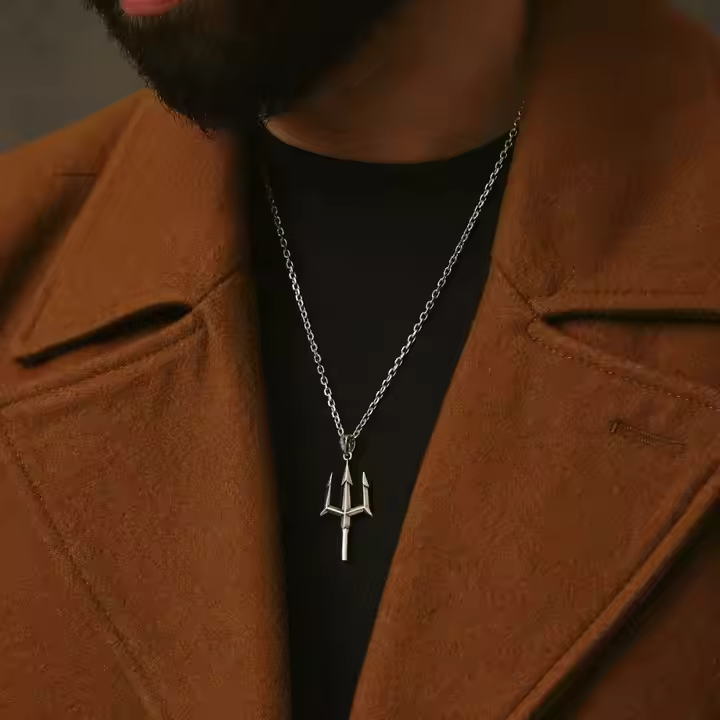 Poseidon Trident Pendant Necklace for Men | 14K Gold Stainless Steel