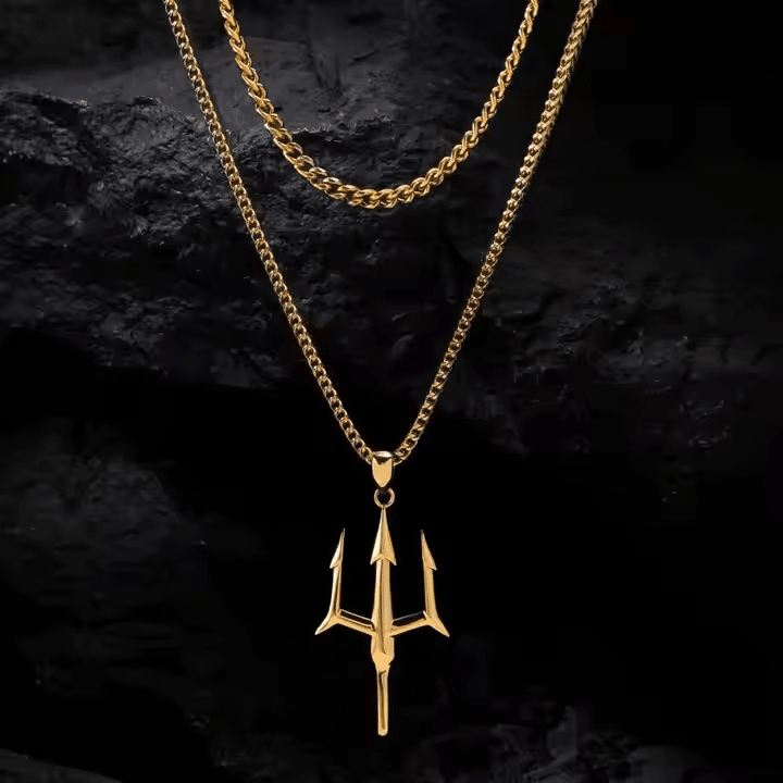 Poseidon Trident Pendant Necklace for Men | 14K Gold Stainless Steel