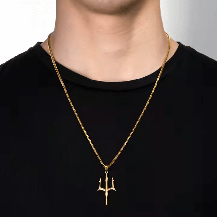 Poseidon Trident Pendant Necklace for Men | 14K Gold Stainless Steel