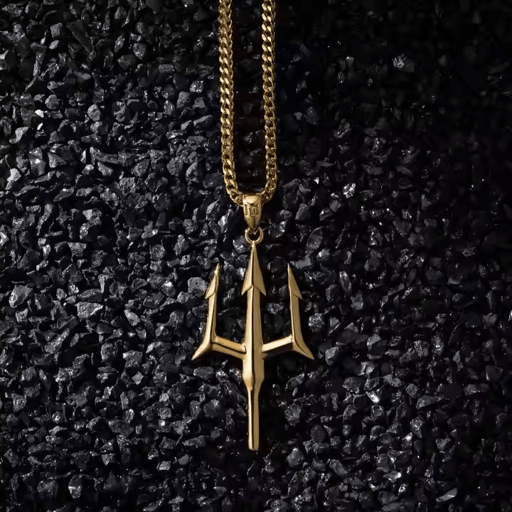 Poseidon Trident Pendant Necklace for Men | 14K Gold Stainless Steel