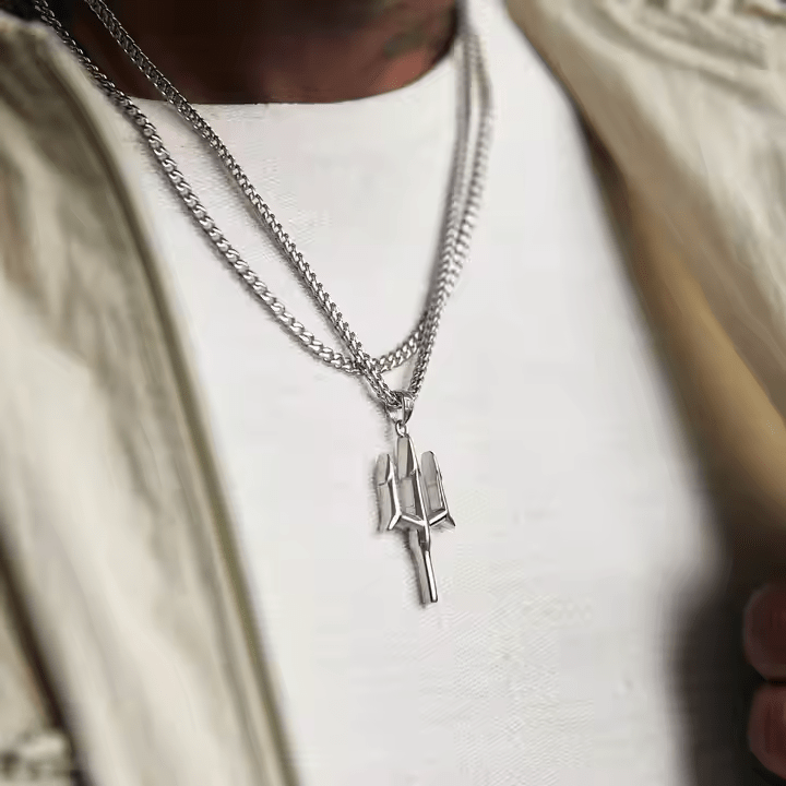 Poseidon Trident Pendant Necklace for Men | 14K Gold Stainless Steel