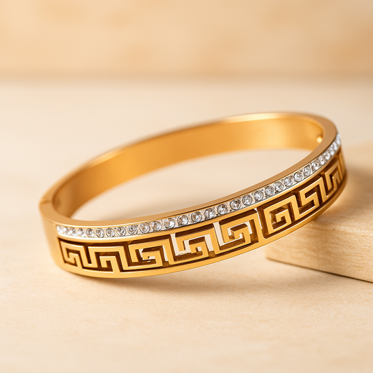 Greek Key Design Bracelet for Women | Gold Plated, Anti-Tarnish, Waterproof & Skin-Friendly Jewelry