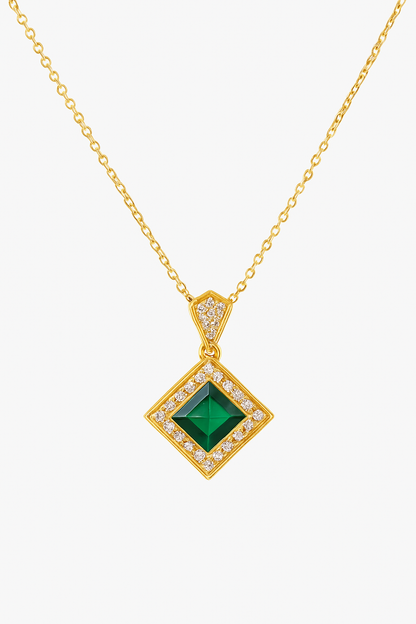 Elegant Green Stone Halo Pendant Necklace for Women | 14K Gold Plated Jewelry by Vow Bliss