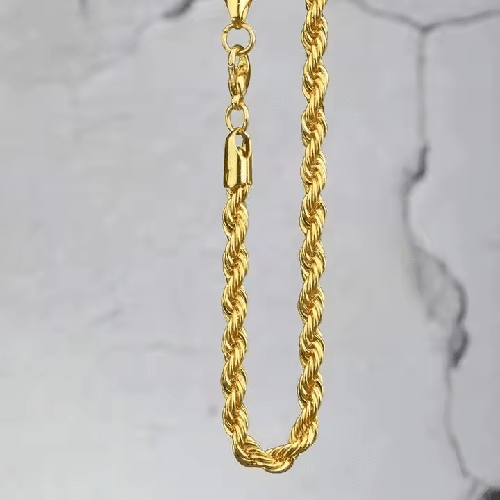 Men’s 5mm 18K Gold Plated Rope Chain Necklace | Silver & Gold