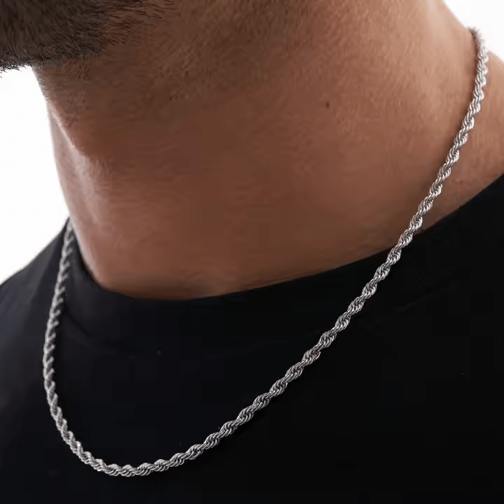 Men’s 5mm 18K Gold Plated Rope Chain Necklace | Silver & Gold