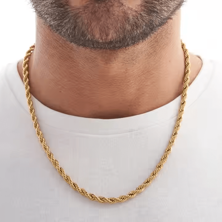 Men’s 5mm 18K Gold Plated Rope Chain Necklace | Silver & Gold