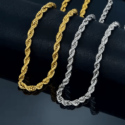 Men’s 5mm 18K Gold Plated Rope Chain Necklace | Silver & Gold