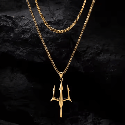 Poseidon Trident Pendant Necklace for Men | 14K Gold Stainless Steel