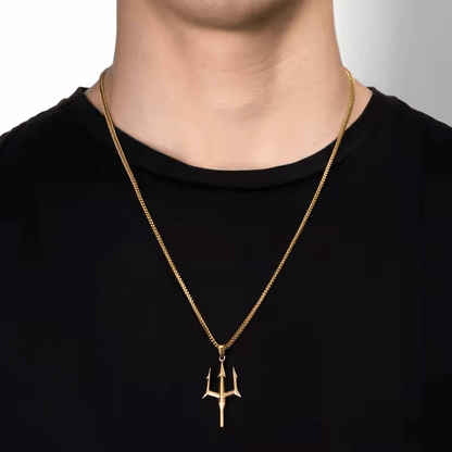 Poseidon Trident Pendant Necklace for Men | 14K Gold Stainless Steel