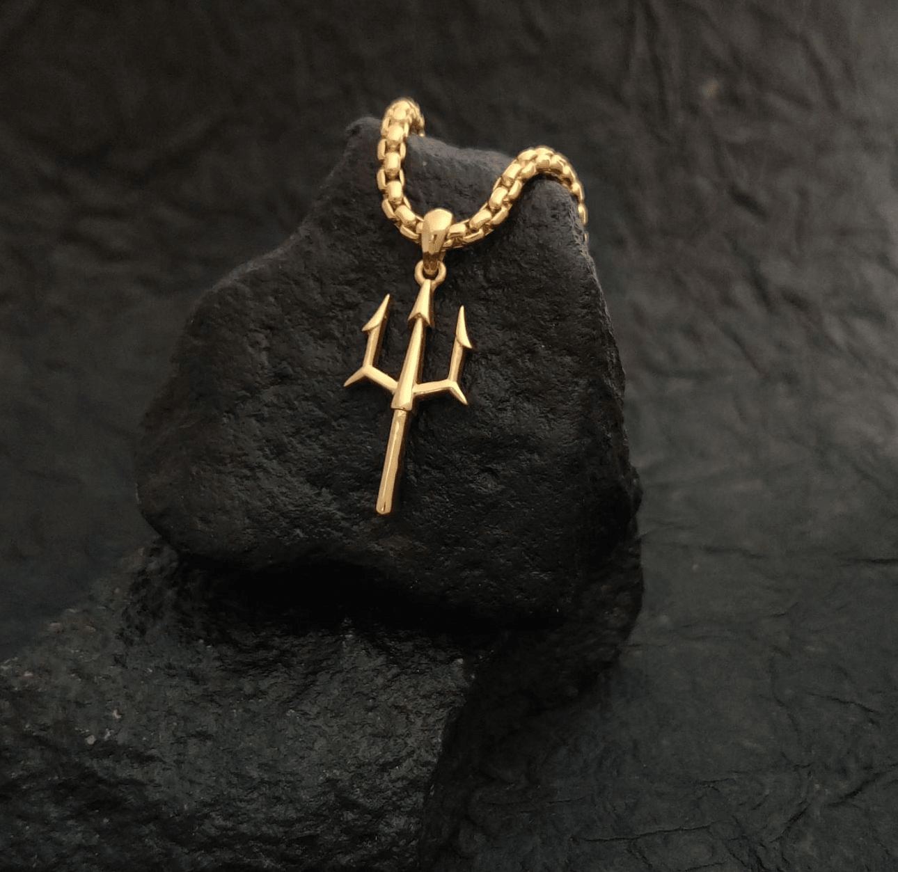 Poseidon Trident Pendant Necklace for Men | 14K Gold Stainless Steel