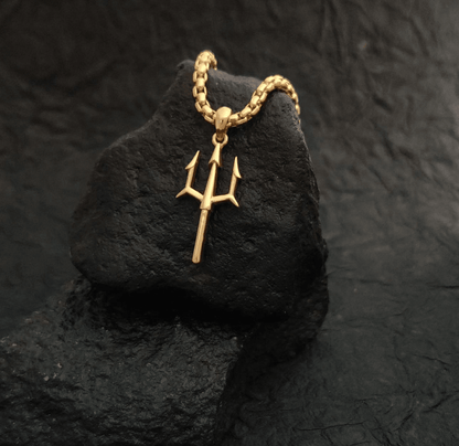 Poseidon Trident Pendant Necklace for Men | 14K Gold Stainless Steel