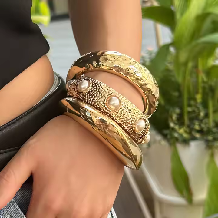 Vow Bliss Punk Metal Bracelet for Women | Exaggerated Gold Wide Cuff Bangle | Bold Fashion Statement